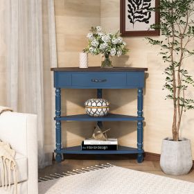 33.8'' Small Triangle Corner Table, Wood Corner Side Table for Small Spaces/ Living Room, 3 Tier End Corner Table with Solid Wood Legs