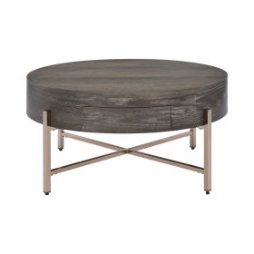 Drum Coffee Table with 1 Drawer, Light Brown and Champagne