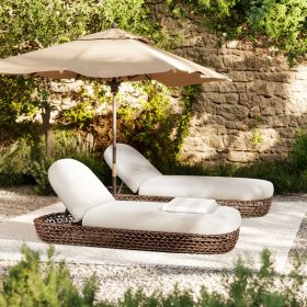 Willow 80.5" Sunbrella Upholstered Woven Patio Lounger, Golden Brown Wicker Frame, Wheat Beige