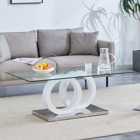 Contemporary Style Glass-Top MDF Coffee Table with White Base - Suitable for Living Rooms and Lounge Areas