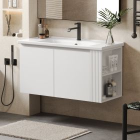 36" Modern Versatile Wall-Mounted Bathroom Vanity with Ceramic Sink