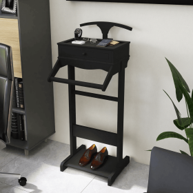 Clothing Rack with Storage Shelves, Wooden Valet Stand for Men Women, Garment Rack Heavy Duty Clothes Stand, Modern Standing Hanger for Entryway