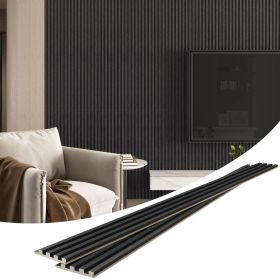 4 Packs 94.5" x 5.7" Solid Wood Panels for Wall, Acoustic Wood Slat Wall Panels for Interior Wall Decor,TV Background, Living Room (Black)