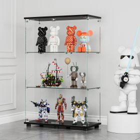 Glass Display Cabinet with 3-Shelf Double Doors and Lock, Curio Cabinet 5mm Tempered Glass Floor Standing Bookshelf for Living Room, Bedroom, Off