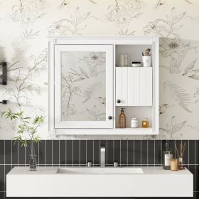 32'' Bathroom Wall Cabinet with Mirror, Wall Mounted Medicine Cabinet with 3 Shelves, Mirrored Door Over Toilet Storage Cabinet, White