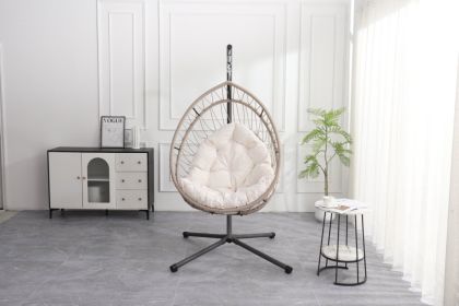 Outdoor Egg-shaped Hanging Chair with Stand, Patio Egg-shaped Swing Chair, Indoor Rocking Chair, Outdoor Hammock Egg-shaped Chair, Beige