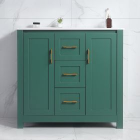 36"Green Bathroom Vanity with Single Sink, Combo Cabinet Undermount Sink, Bathroom Storage Cabinet with 2 Doors and 2 Drawer, Soft Closing