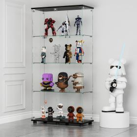 Glass Display Cabinet with 4-Shelf Double Doors and Lock, Curio Cabinet 5mm Tempered Glass Floor Standing Bookshelf for Living Room, Bedroom, Off