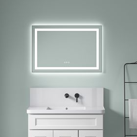 36 x 24 Inch LED Bathroom Mirror with Front and Backlight, Wall Mounted Vanity Mirror with Aluminum Frame, Anti-Fog, Memory, 3 Colors