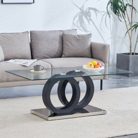 Modern Style Glass Top MDF Coffee Table with Black Base, Suitable for Living Rooms and Lounge Areas, with Product Dimensions of 47.2*25.6*17.8Inc