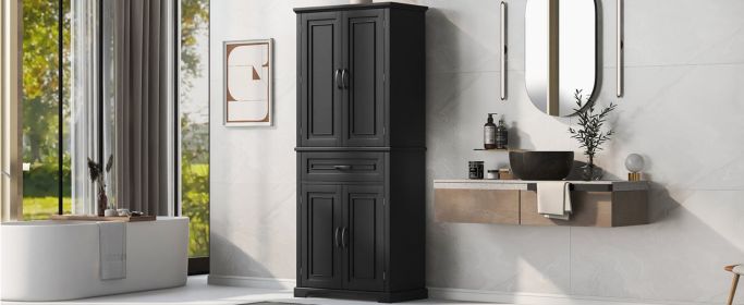 Bathroom Storage Cabinet with Doors and Drawer, Multiple Storage Space, Adjustable Shelf, Black (Old Sku:WF308204AAB)