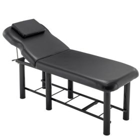 Professioanl Massage Table , Backrest Adjustable, Removable Headrest, Bottom Shelf Storage , Memory Foam Layer Salon Bed,White (Color: black)