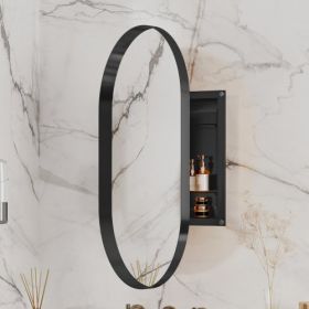 20x34 Inch Oval Recessed Metal Frame Bathroom Wall Cabinet With Mirror And Adjustable Shelves Unavailable Platforms- Temu (Color: black)