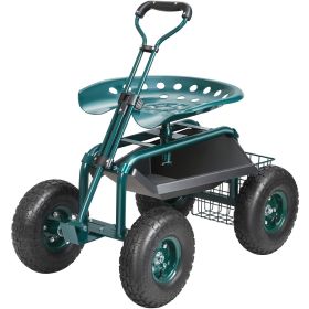 VEVOR Garden Cart Rolling Workseat With Wheels, Gardening Stool For Planting, 360 Degree Swivel Seat, Wagon Scooter With Steering Handle & Utilit (Option: TC4501S GN)