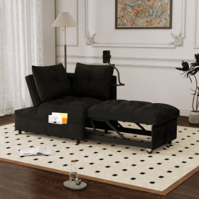 1 Versatile Foldable Sofa Bed In 3 Lengths, Modern Sofa Sofa Sofa Velvet Pull-out Bed, Loveseat Sofa Adjustable Back And With USB Port And Swivel (Color: black)