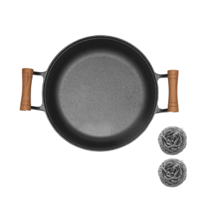 WANGYUANJI 11.8Pancake Griddle With Wooden Handle, Cast Iron Skillet, Uncoated Pan For Home, Thickened Non-Stick Skillet, Multi-Purpose Skillet W (Color: black)