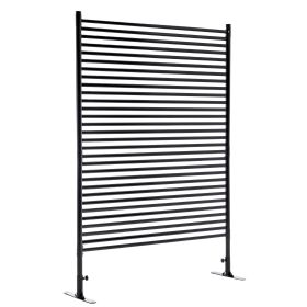 71.26''x46.65'' Outdoor Privacy Screens Freestanding,Metal Privacy Fence Panels For Outside, Slatted Privacy Screens With Stand,Black (Color: black)
