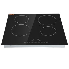VEVOR Built In Electric Stove Top, 23.2 X 20.5 Inch 4 Burners, 240V Glass Radiant Cooktop With Sensor Touch Control, Timer & Child Lock Included, (Color: black)