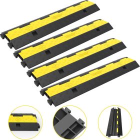 VEVOR Cable Protector Ramp, 4 Packs 2 Channels Speed Bump Hump, Rubber Modular Speed Bump Rated 11000 LBS Load Capacity, Protective Wire Cord Ram (Option: Black Yellow 4PCS)