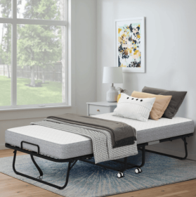 Folding Bed With Mattress  Foam Mattress (Color: black)