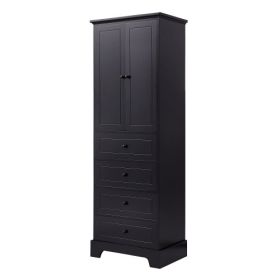 Cabinet With 2 Doors And 4 Drawers For Bathroom, Office (Color: black)