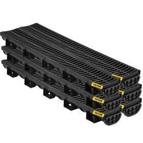 VEVOR Trench Drain System, Channel Drain With Plastic Grate, 5.8x3.1-Inch HDPE Drainage Trench, Black Plastic Garage Floor Drain, 6x39 Trench Dra (Option: Black 6PCS)