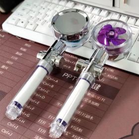 New Turbo Propeller Shower Head Water Saving High Preassure Flow 360 Degrees With Fan Extension Showerhead Rainfall With Holder (Color: purple)