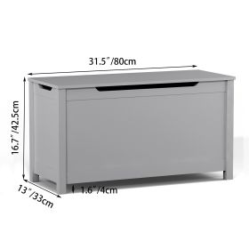Children's Wooden Toy Storage Box With Secure Hinged Lid For Children Over 2 Years Old (Color: grey)