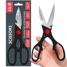 Heavy Duty Multi-Purpose Kitchen Scissors, Food Scissors, Sharp Scissors With Nutcrackers, Bottle Opener, Can Opener, Vegetable Cutting Scissors, (Color: black)
