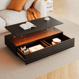 Modern White Rectangular LED Lights Coffee Table With 2 Drawers In 47.2 (Color: black)
