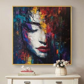 Original Figure Abstract Painting on Canvas Large Woman Wall Art  Modern Portrait Figure Painting Woman Face Wall Art Living Room Decor (Style: 01, size: 140x140cm)