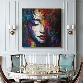 Original Figure Abstract Painting on Canvas Large Woman Wall Art  Modern Portrait Figure Painting Woman Face Wall Art Living Room Decor (Style: 01, size: 80x80cm)