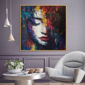 Original Figure Abstract Painting on Canvas Large Woman Wall Art  Modern Portrait Figure Painting Woman Face Wall Art Living Room Decor (Style: 01, size: 100x100cm)