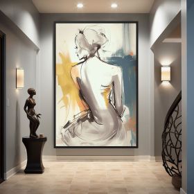 Handmade Oil Painting Beautiful Woman Line Art On Canvas Wall Art Figure Painting Colorful Acrylic Abstract Painting Modern Art Grey And Yellow W (Style: 01, size: 70x100cm)
