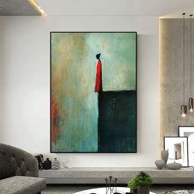 Original Lonely Figure Handmade Oil Painting On Canvas Large Abstract Teal Red Figurative Wall Art Custom Minimalist Home Living Room Decor Gift (Style: 01, size: 140x210cm)