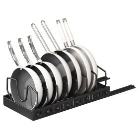 Pull Out Pots And Pans Organizer Under Cabinet With 8 Adjustable Dividers Rustproof Carbon Steel Sliding Pots Holder For Kitchen Cookware Bakewar (Color: black)