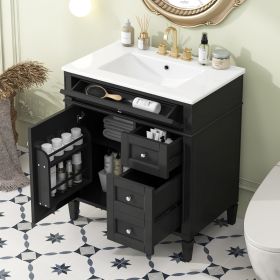 30'' Bathroom Vanity with Top Sink, Modern Bathroom Storage Cabinet with 2 Drawers and a Tip-out Drawer, Single Sink Bathroom Vanity (Color: as Pic)