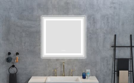 30 x 28 Inch LED Bathroom Mirror with Front and Backlight, Wall Mounted Vanity Mirror with Aluminum Frame, Anti-Fog, Memory, 3 Colors (Color: as Pic)