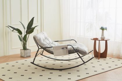 Rocking Chair with Extra-Wide Technical leather Upholstered Gliding Chair Boucle Reclining Chair (Color: as Pic)