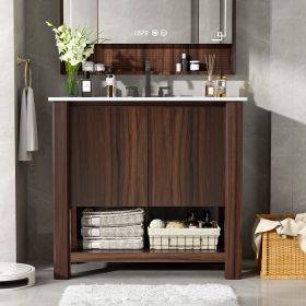 36" Modern Bathroom Vanity with Rectangle Ceramic Sink, Bathroom Cabinet with Large storage space and 45 Degrees Free-Handle Design Soft-Closing (Color: as Pic)