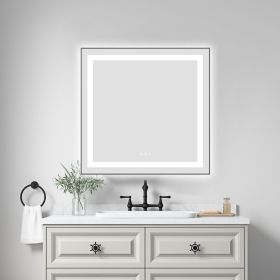 30 x 30 Inch LED Bathroom Mirror with Front and Backlight, Wall Mounted Vanity Mirror with Aluminum Frame, Anti-Fog, Memory, 3 Colors (Color: as Pic)