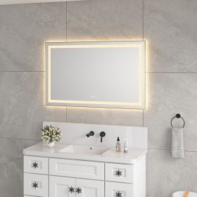 48 x 30 Inch LED Bathroom Mirror with Front and Backlight, Wall Mounted Vanity Mirror with Aluminum Frame, Anti-Fog, Memory, 3 Colors (Color: as Pic)