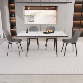 47"-63" extendable MDF modern dining table and chair set, suitable for 2-6 people, elegant white dining table and modern dining chair 4-piece set (Color: White+Grey)