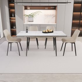 47"-63" extendable MDF modern dining table and chair set, suitable for 2-6 people, elegant white dining table and modern dining chair 4-piece set (Color: White+Beige)