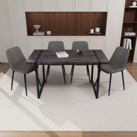 59" MDF dining table and modern dining chair 4-piece set, medieval wooden kitchen dining table set, rectangular metal base (Color: Black+Grey)