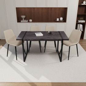 59" MDF dining table and modern dining chair 4-piece set, medieval wooden kitchen dining table set, rectangular metal base (Color: Black+Beige)