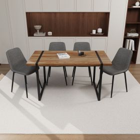 59" MDF dining table and modern dining chair 4-piece set, medieval wooden kitchen dining table set, rectangular metal base (Color: Wood+gray)