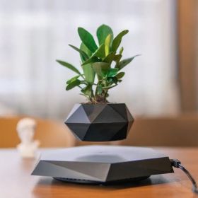 Levitating plant pots small plant levitating pots Home and office levitation decoration Magnetic Levitation Flower Pot Unique Gift for Christmas (Color: black)