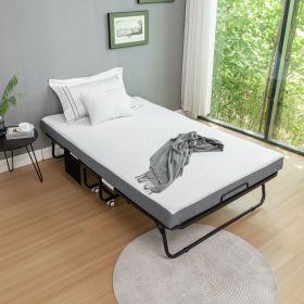 Portable Folding Bed Metal Frame Rollaway Bed with Memory Foam Mattress & Wheels (size: 75X45in)