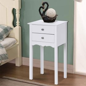 1PC Practical Sturdy Vintage Side End Table with 2 Storage Drawers (Color: White)